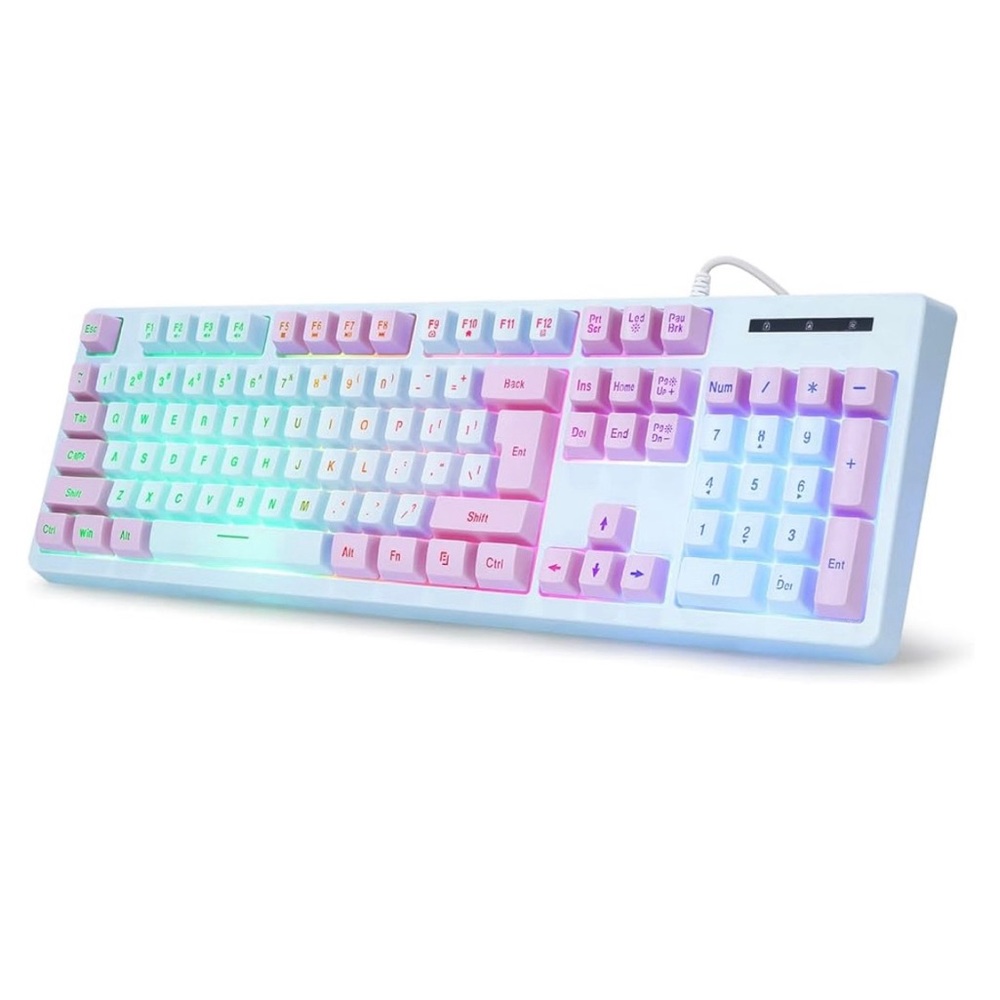 Pastel Rainbow Backlit Wired Mechanical Keyboard - White Frame